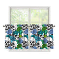 Green Blue Flowers Skull Pattern Print Tier Curtains