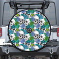Green Blue Flowers Skull Pattern Print Tire Cover With Camera Hole