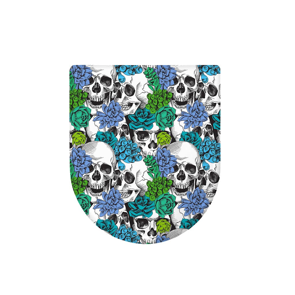 Green Blue Flowers Skull Pattern Print Toilet Lid Cover