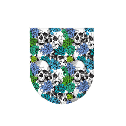 Green Blue Flowers Skull Pattern Print Toilet Lid Cover