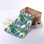Green Blue Flowers Skull Pattern Print Towel