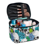 Green Blue Flowers Skull Pattern Print Travel Makeup Bag