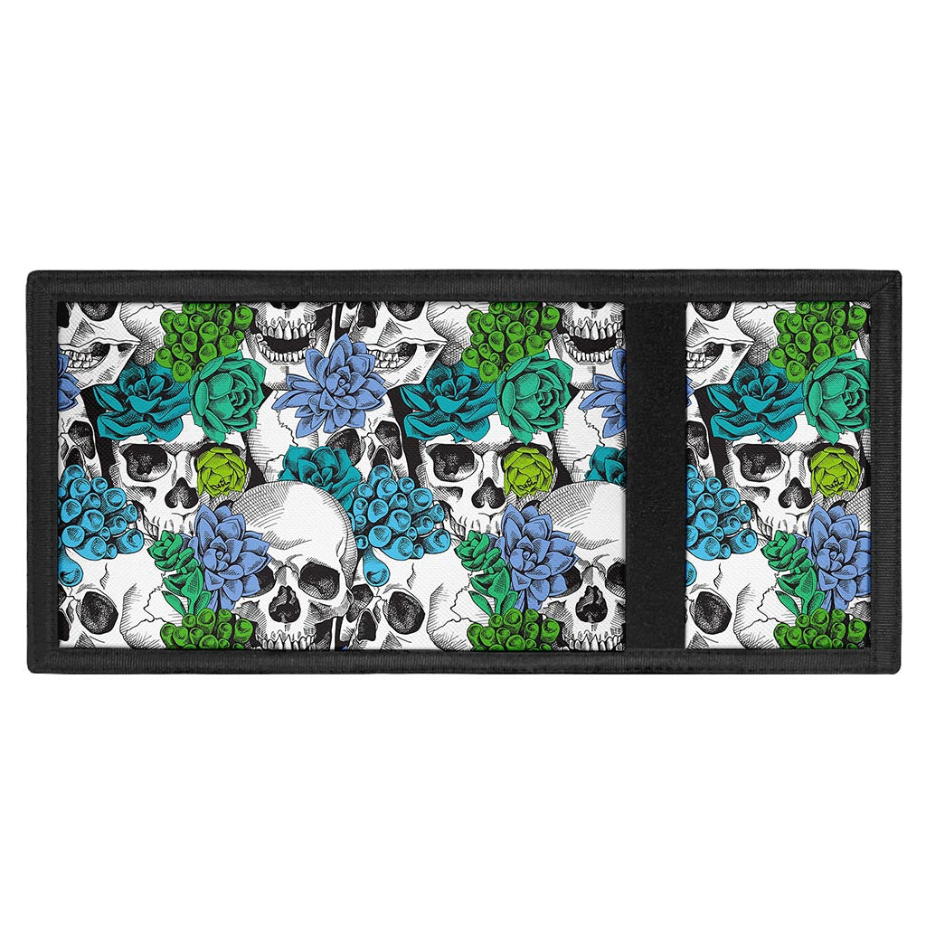 Green Blue Flowers Skull Pattern Print Trifold Wallet
