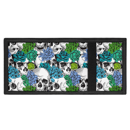 Green Blue Flowers Skull Pattern Print Trifold Wallet