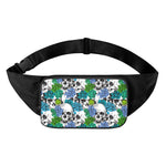 Green Blue Flowers Skull Pattern Print Waist Bag