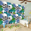 Green Blue Flowers Skull Pattern Print Wall Sticker