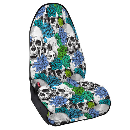Green Blue Flowers Skull Pattern Print Waterproof Car Seat Cover