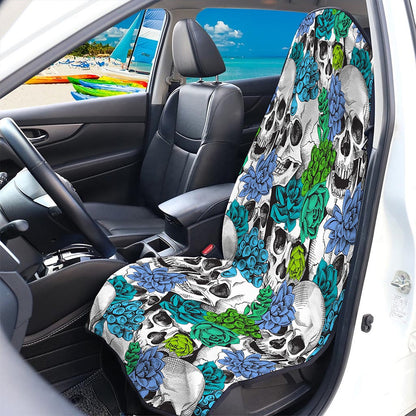 Green Blue Flowers Skull Pattern Print Waterproof Car Seat Cover