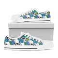 Green Blue Flowers Skull Pattern Print White Low Top Sneakers