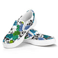 Green Blue Flowers Skull Pattern Print White Slip On Sneakers