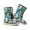 Green Blue Flowers Skull Pattern Print Winter Boots