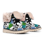 Green Blue Flowers Skull Pattern Print Winter Boots