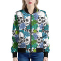 Green Blue Flowers Skull Pattern Print Women's Bomber Jacket