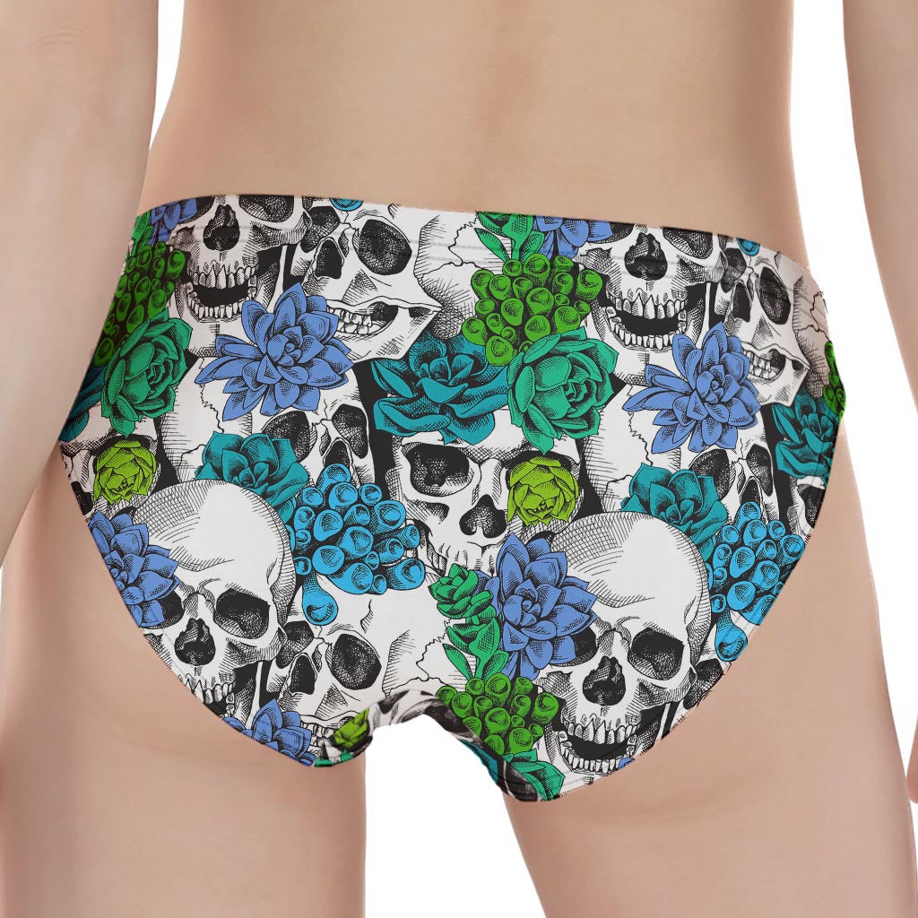 Green Blue Flowers Skull Pattern Print Women's Panties