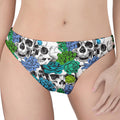 Green Blue Flowers Skull Pattern Print Women's Thong