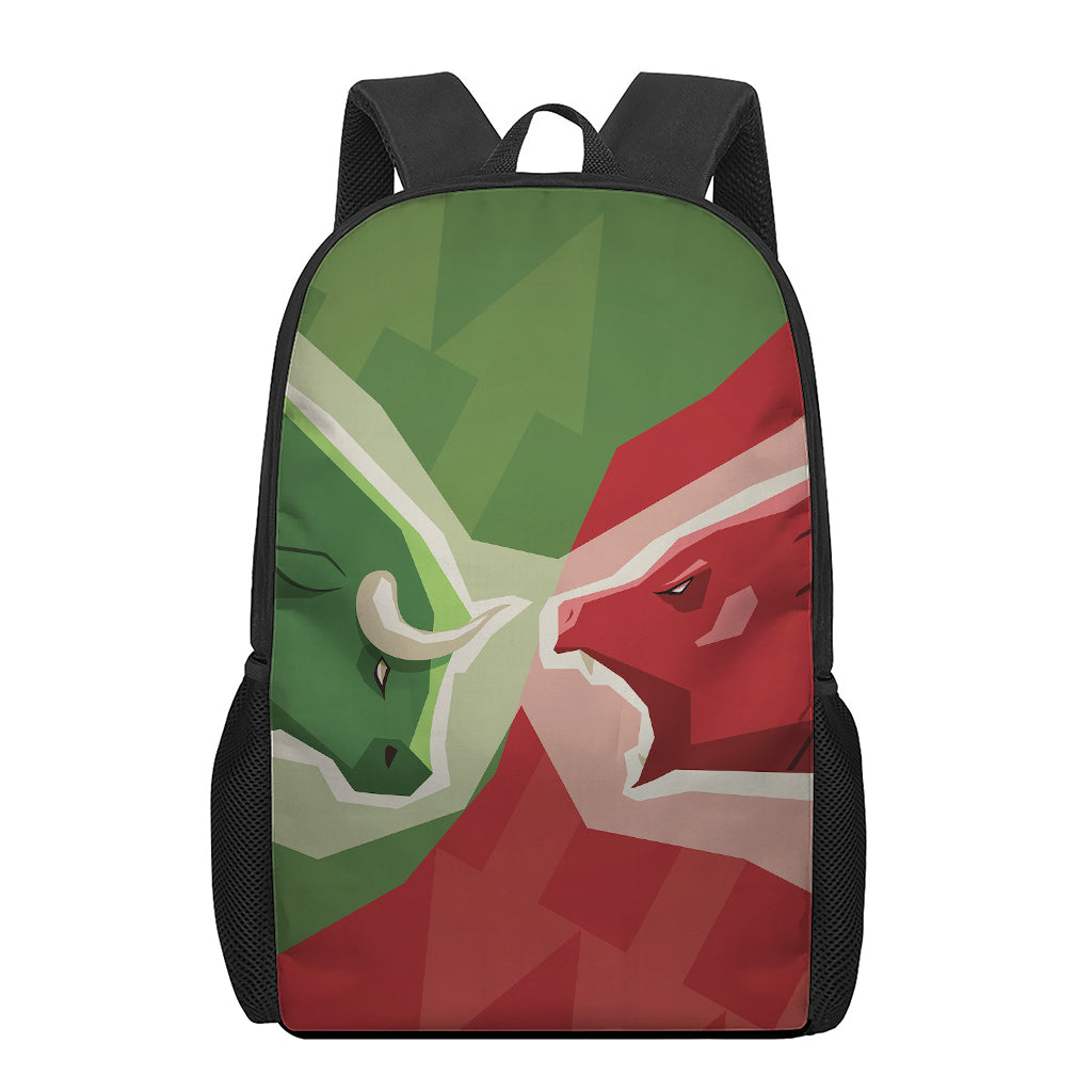Green Bull And Red Bear Stock Print 17 Inch Backpack