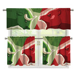 Green Bull And Red Bear Stock Print 3 Piece Kitchen Curtains