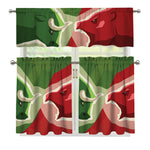 Green Bull And Red Bear Stock Print 3 Piece Kitchen Curtains