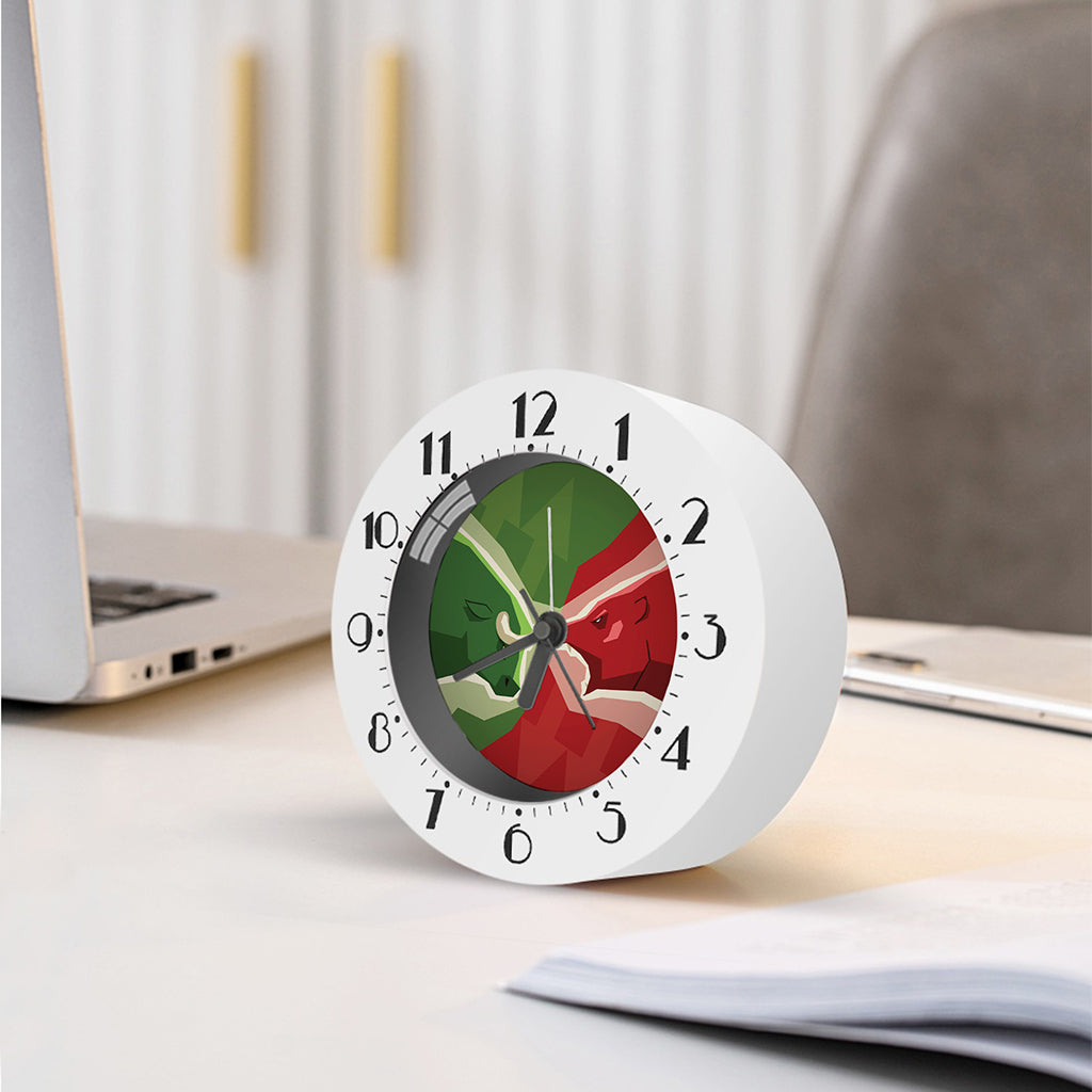 Green Bull And Red Bear Stock Print Alarm Clock