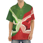 Green Bull And Red Bear Stock Print Aloha Shirt