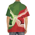 Green Bull And Red Bear Stock Print Aloha Shirt
