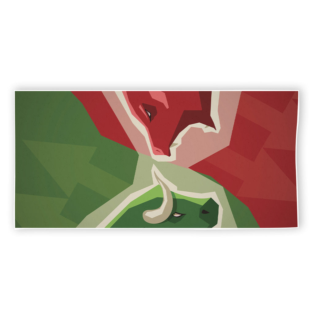 Green Bull And Red Bear Stock Print Beach Towel