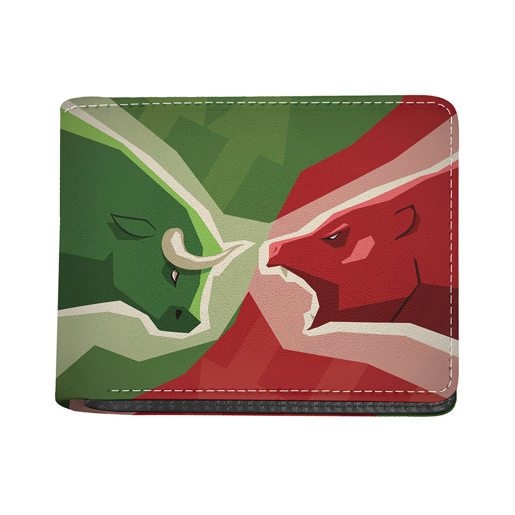 Green Bull And Red Bear Stock Print Bifold Wallet