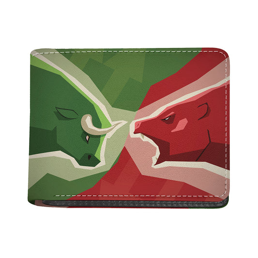 Green Bull And Red Bear Stock Print Bifold Wallet