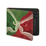Green Bull And Red Bear Stock Print Bifold Wallet