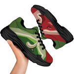 Green Bull And Red Bear Stock Print Black Chunky Shoes