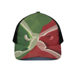 Green Bull And Red Bear Stock Print Black Mesh Trucker Cap