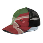 Green Bull And Red Bear Stock Print Black Mesh Trucker Cap