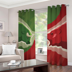 Green Bull And Red Bear Stock Print Blackout Grommet Curtains