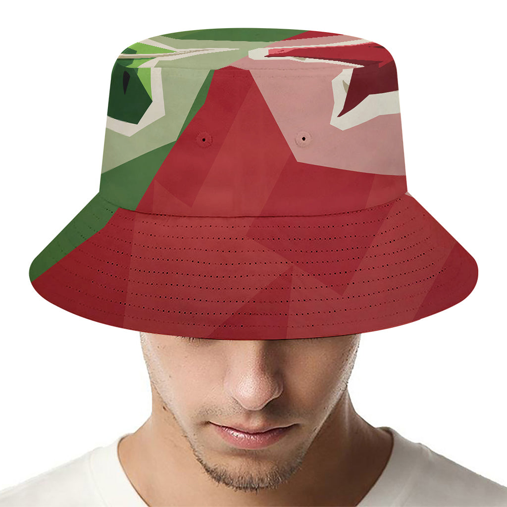 Green Bull And Red Bear Stock Print Bucket Hat