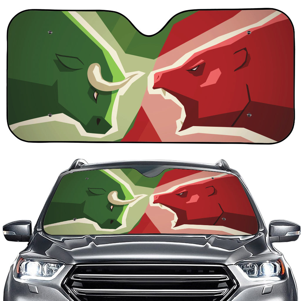 Green Bull And Red Bear Stock Print Car Windshield Sun Shade