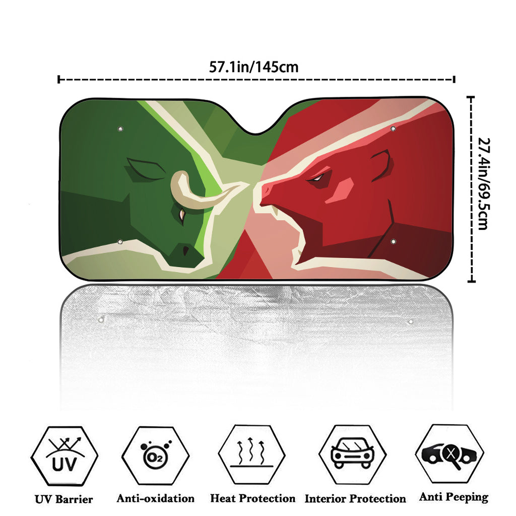 Green Bull And Red Bear Stock Print Car Windshield Sun Shade