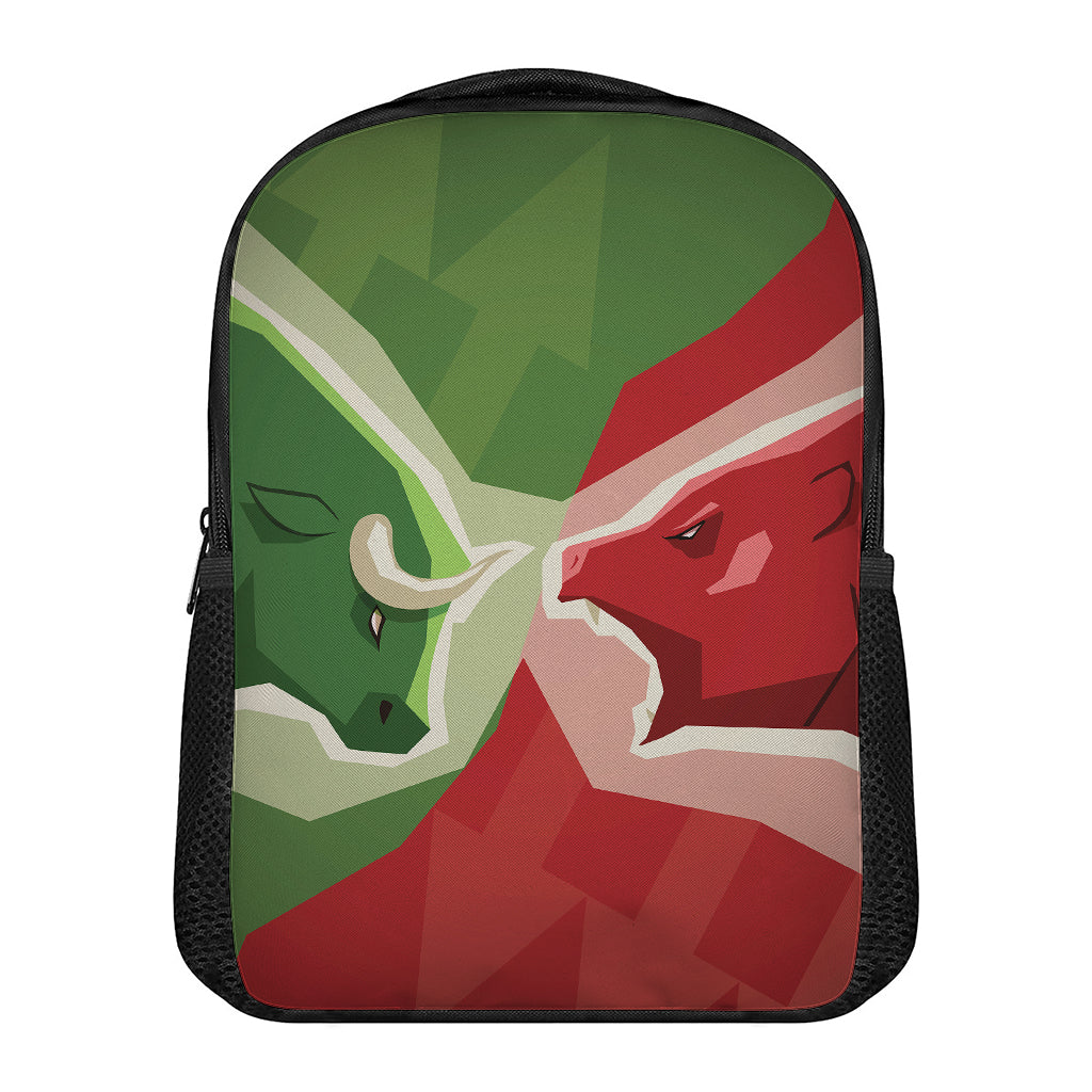 Green Bull And Red Bear Stock Print Casual Backpack
