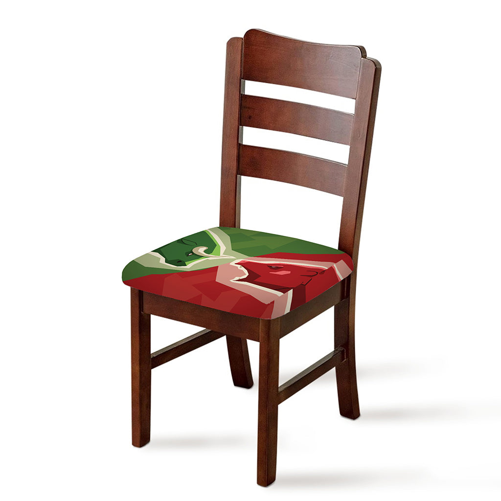 Green Bull And Red Bear Stock Print Chair Cushion Cover