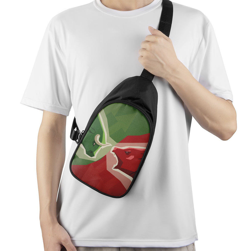 Green Bull And Red Bear Stock Print Chest Bag