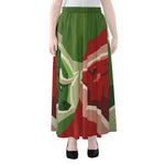 Green Bull And Red Bear Stock Print Chiffon Maxi Skirt