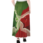 Green Bull And Red Bear Stock Print Chiffon Maxi Skirt