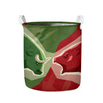 Green Bull And Red Bear Stock Print Collapsible Laundry Basket