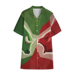 Green Bull And Red Bear Stock Print Cotton Hawaiian Shirt