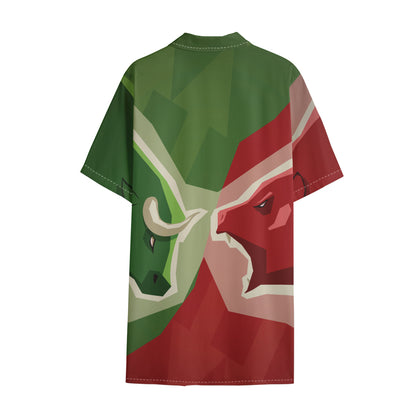 Green Bull And Red Bear Stock Print Cotton Hawaiian Shirt