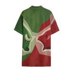 Green Bull And Red Bear Stock Print Cotton Hawaiian Shirt