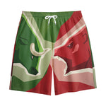 Green Bull And Red Bear Stock Print Cotton Shorts