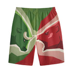 Green Bull And Red Bear Stock Print Cotton Shorts