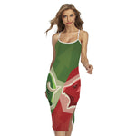 Green Bull And Red Bear Stock Print Cross Back Cami Dress