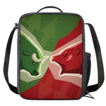 Green Bull And Red Bear Stock Print Crossbody Lunch Bag