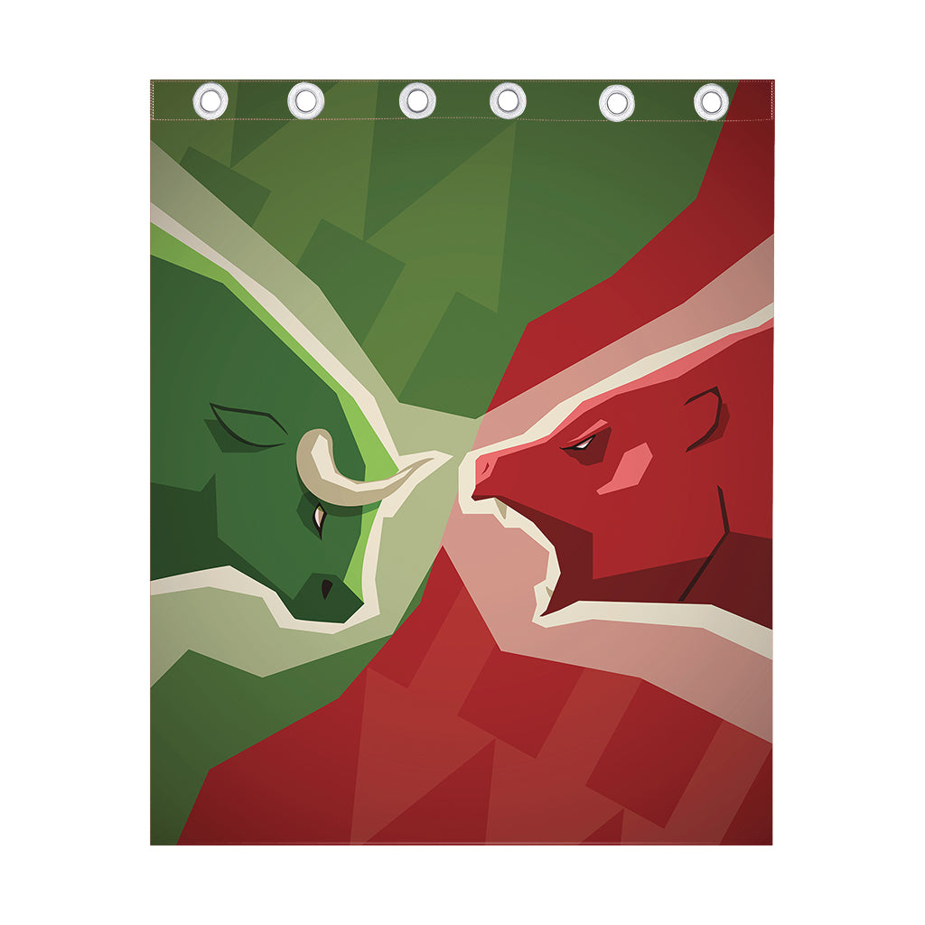 Green Bull And Red Bear Stock Print Curtain